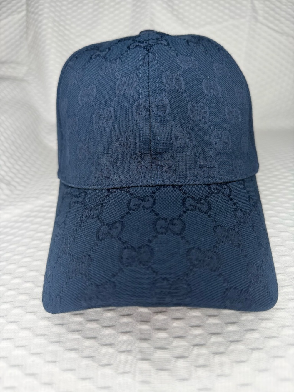 GUCCI GG MONOGRAM CANVAS BASEBALL CAP NAVY BLUE UNISEX AJUSTABLE M/L LUXURY HAT